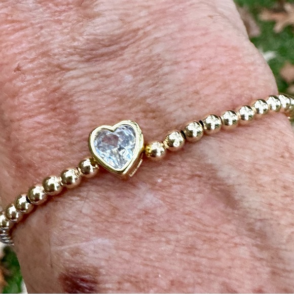 Heart- Handmade 14k gold filled stretch CZ heart bracelet - add to your stack! - Picture 5 of 10